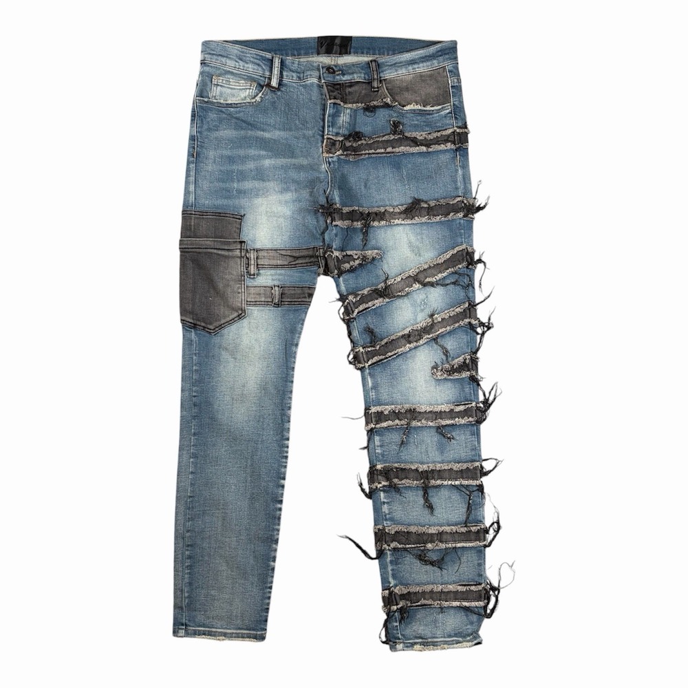 Valabasas Biker Stacked Denim Men's Jeans 36(38)x32 Stretch Button Fly